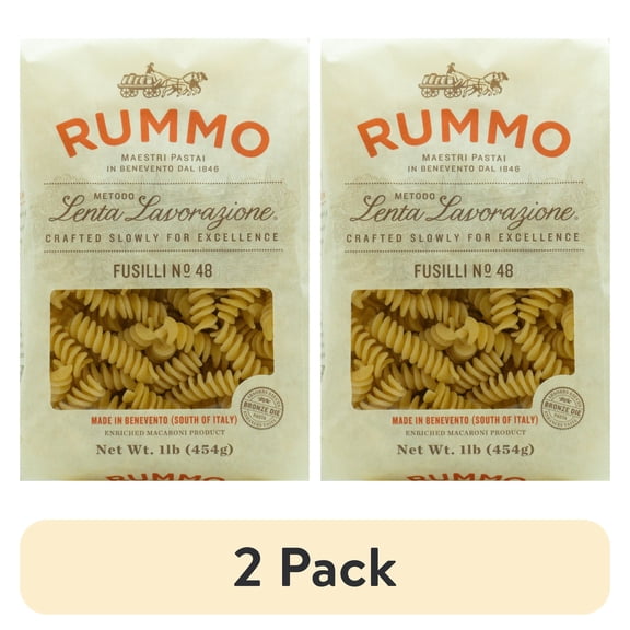 (2 pack) Rummo Italian Pasta Fusilli No.48, Dairy Free, Contains Wheat,Shelf Stable, 1 lb, Paper Bag