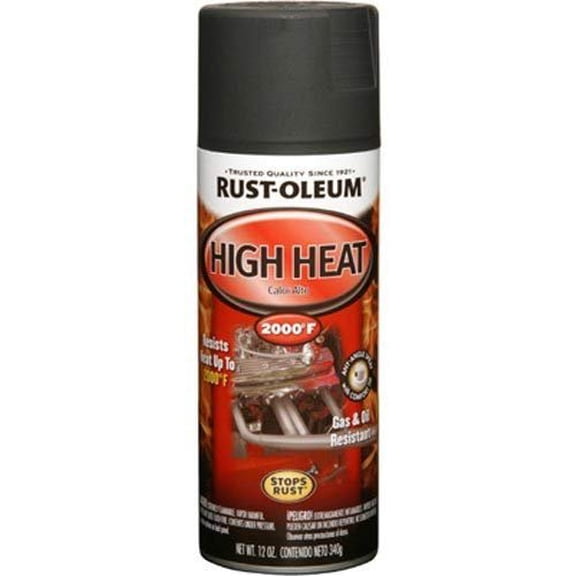 (2 pack) Black, Rust-Oleum Automotive High Heat Protective Enamel Flat Spray Paint-248903, 12 oz