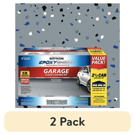(2 pack) Gray, Rust-Oleum EpoxyShield Gloss Garage Floor Coating Kit-251870, 2.5 Car