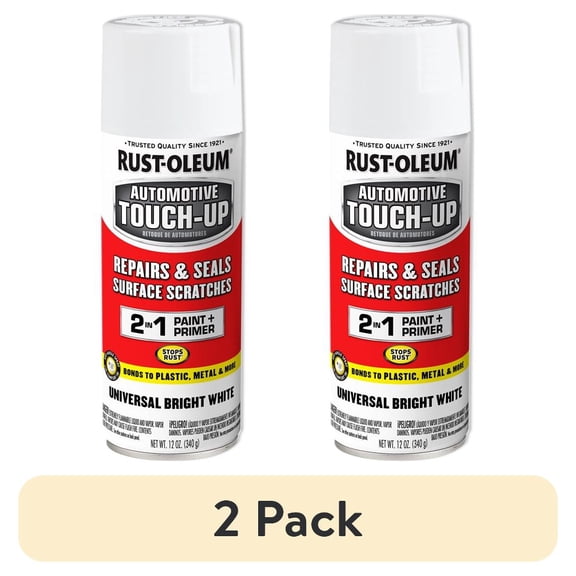 (2 pack) Rust-Oleum Gloss Automotive Touch-up Spray Paint and Primer in One, Univeral Bright White, 11 oz