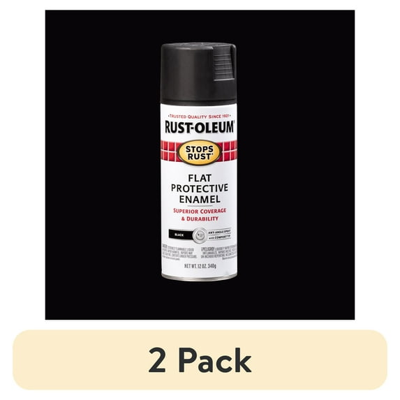 (2 pack) Black, Rust-Oleum Stops Rust Protective Enamel Flat Spray Paint-7776830, 12 oz