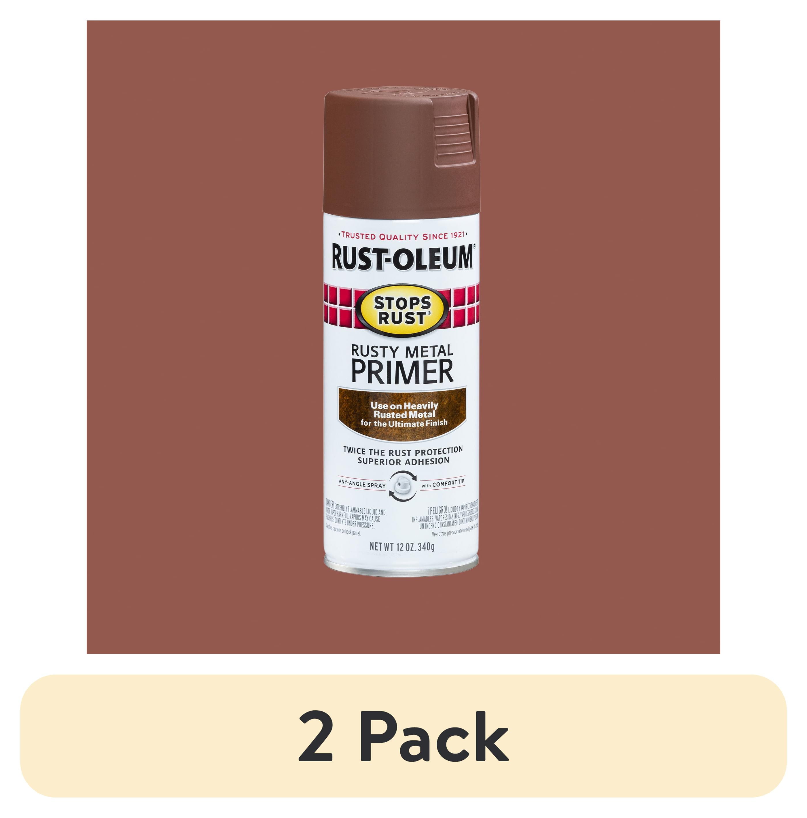 (2 pack) Brown, Rust-Oleum Stops Rust Rusty Metal Primer Spray Paint-7769830, 12 oz