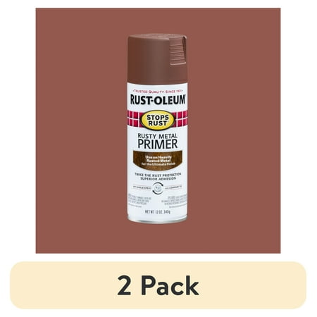 (2 pack) Brown, Rust-Oleum Stops Rust Rusty Metal Primer Spray Paint-7769830, 12 oz