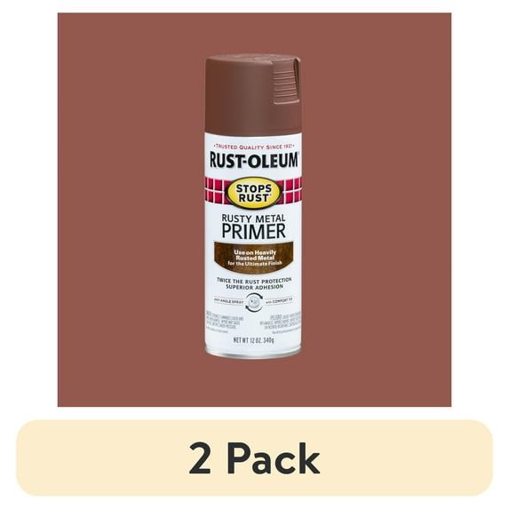 (2 pack) Brown, Rust-Oleum Stops Rust Rusty Metal Primer Spray Paint-7769830, 12 oz