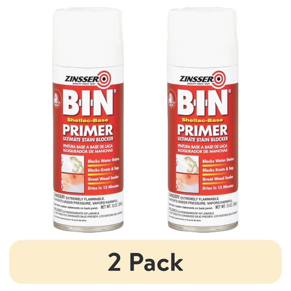 (2 pack) Rust-Oleum Zinsser B-I-N Shellac-Base Primer Spray - Quick Drying - 13 Oz, White