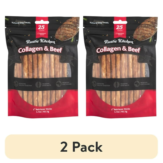 (2 pack) Rustic Kitchen Collagen Chews Retriever Sticks (Beef Flavored) 0.6cm - 25ct