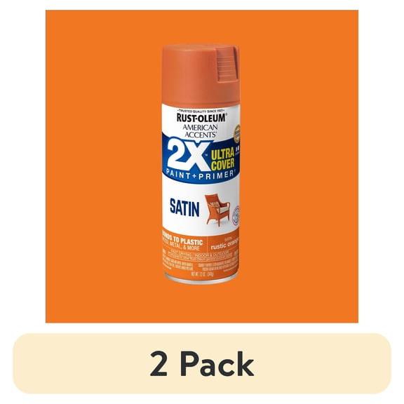 (2 pack) Rustic Orange, Rust-Oleum American Accents 2X Ultra Cover Satin Spray Paint-327927, 12 oz