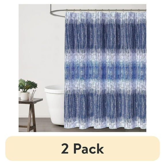 (2 pack) Ruvanti Shower Curtains 72x72 inch Polyester Cotton Blend, Bathroom Shower Curtain Leeyin Navy. Fabric Shower Curtain, Washable, Decorative, Quick Dry, Water Resistant with 12 Curtain Steel Hooks