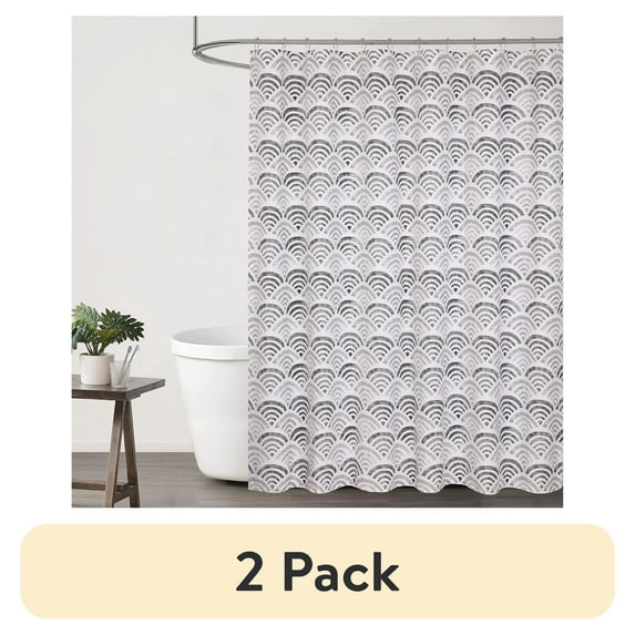(2 pack) Ruvanti Shower Curtains 72x72 inch Polyester Cotton Blend, Bathroom Shower Curtain Scallop Grey Design. Fabric Shower Curtain, Washable, Quick Dry, Water Resistant for Home, Farmhouse Shower Curtain