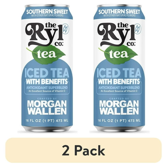 (2 pack) Ryl Iced Tea, Morgan Wallen Sweet Tea, Antioxidant Super blend, Zero Sugar, Low Carb,16.0 oz, Can