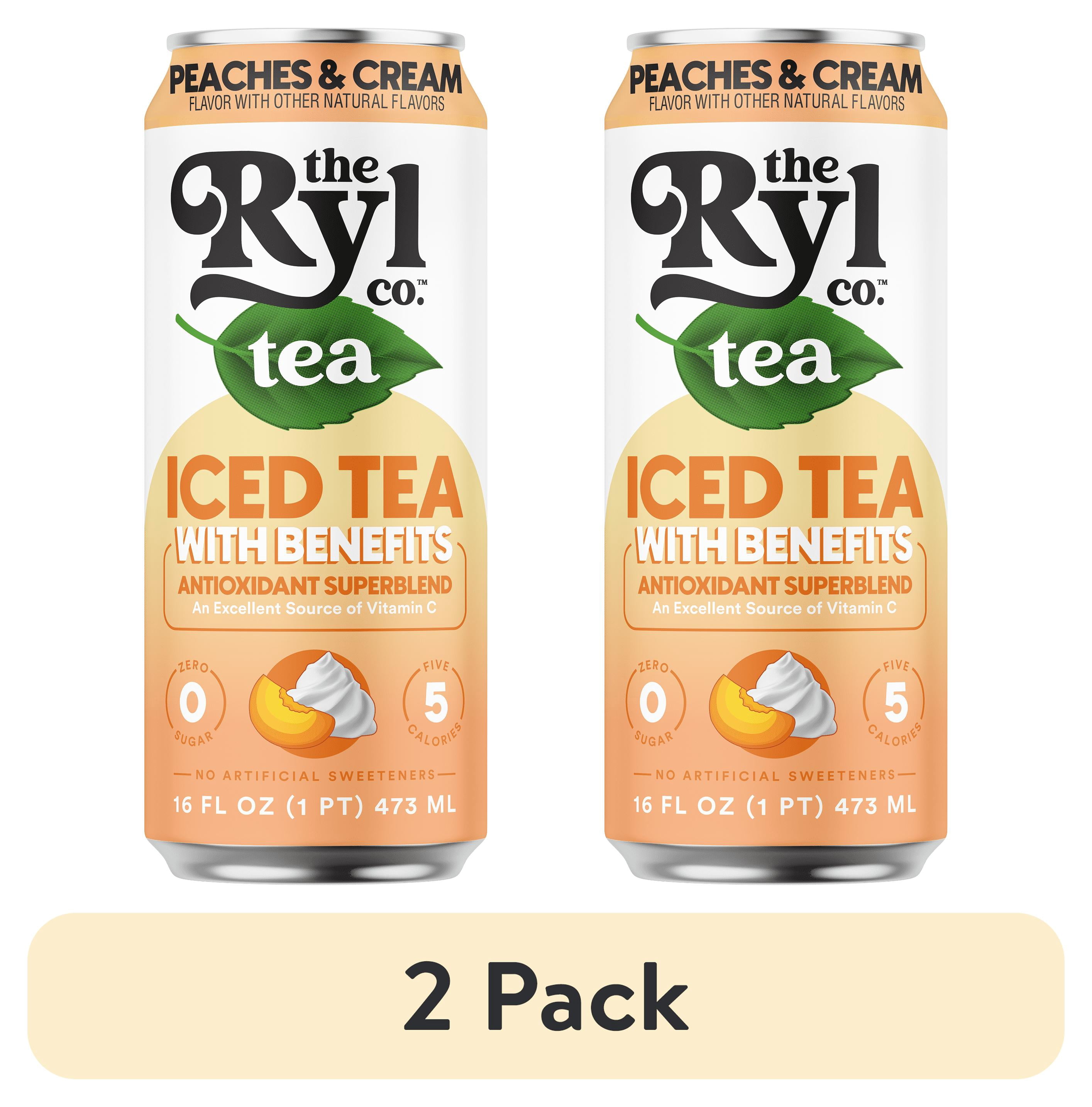 (2 pack) Ryl Iced Tea Peaches n’ Cream, Zero Sugar Black Tea, Antioxidant Superblend, 16 fl oz Ready-to-Drink Can