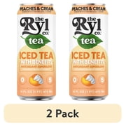 (2 pack) Ryl Iced Tea Peaches n’ Cream, Zero Sugar Black Tea, Antioxidant Superblend, 16 fl oz Ready-to-Drink Can