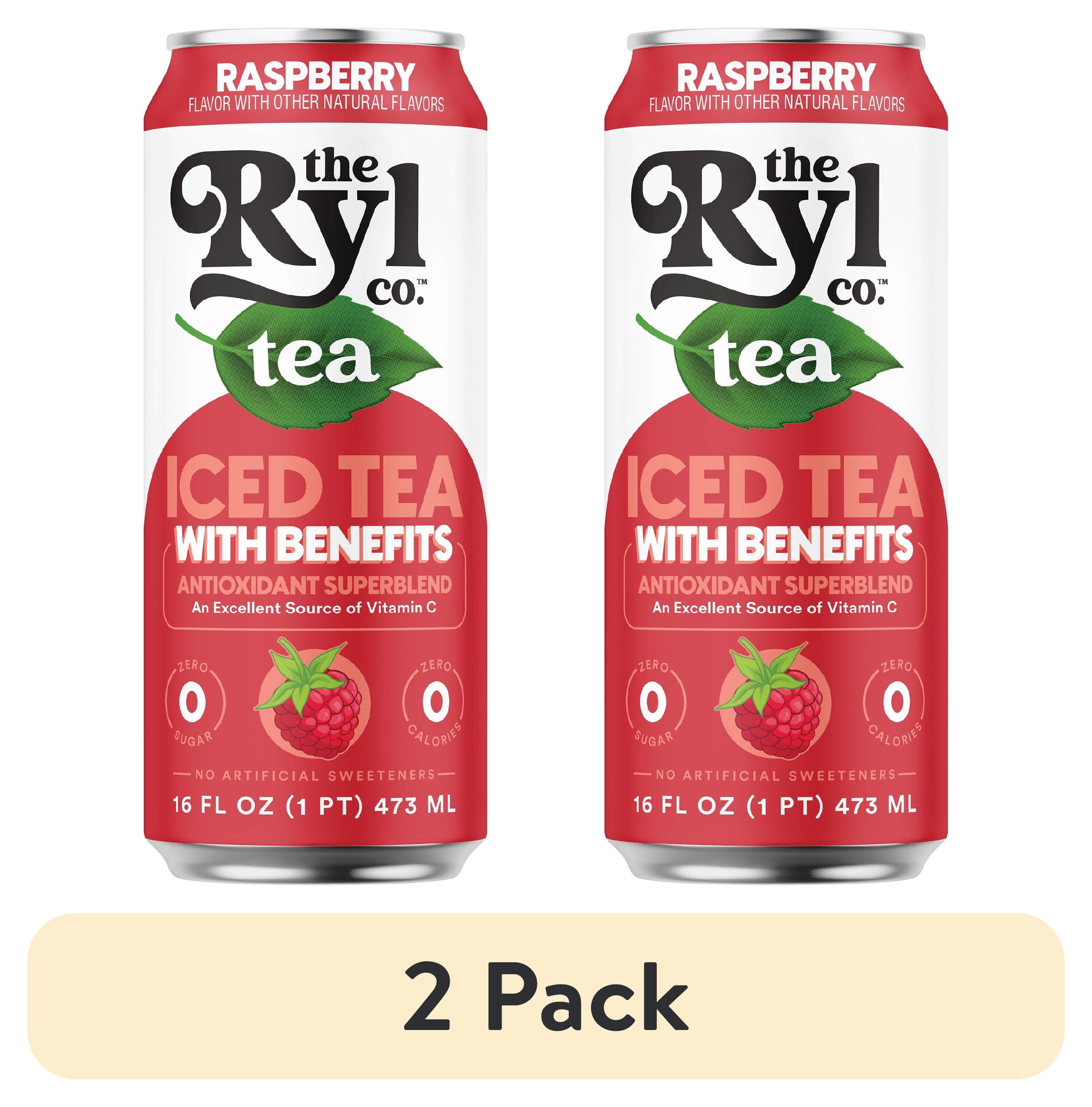 (2 pack) Ryl Iced Tea Raspberry, Zero Sugar Black Tea, Antioxidant Superblend, 16 fl oz Ready-to-Drink Can