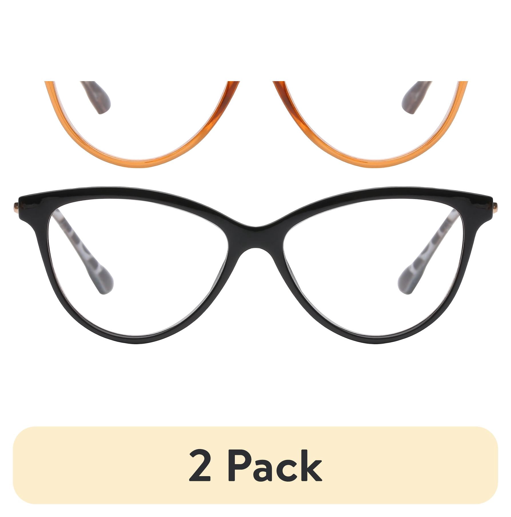 (2 pack) Rz by Rachel Zoe Womens Cateye Reading Glasses with Case, Black/Crystal Brown, Tabitha +1.75