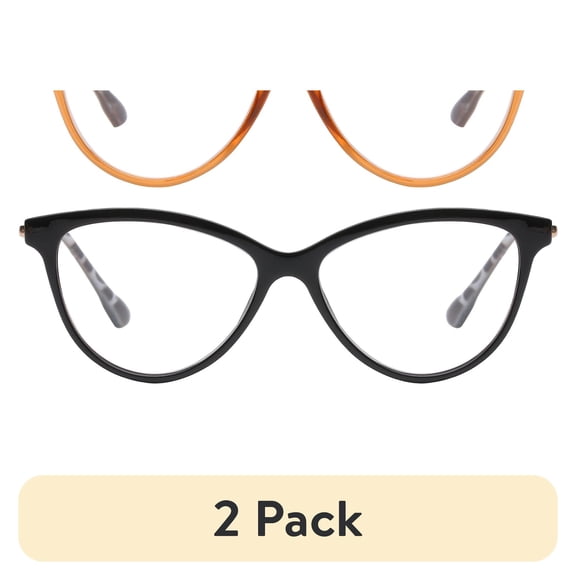 (2 pack) Rz by Rachel Zoe Womens Cateye Reading Glasses with Case, Black/Crystal Brown, Tabitha +2.00