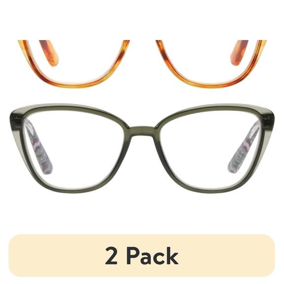 (2 pack) Rz by Rachel Zoe Womens Cateye Reading Glasses with Case, Crystal Olive/Light Tortoise, Imogen +2.00