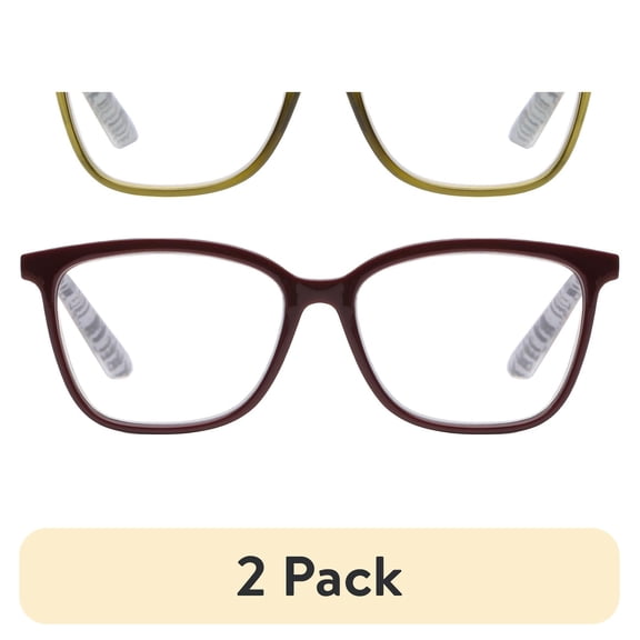 (2 pack) Rz by Rachel Zoe Womens Cateye Reading Glasses with Case, Green Crystal/Burgundy, Anais +1.75
