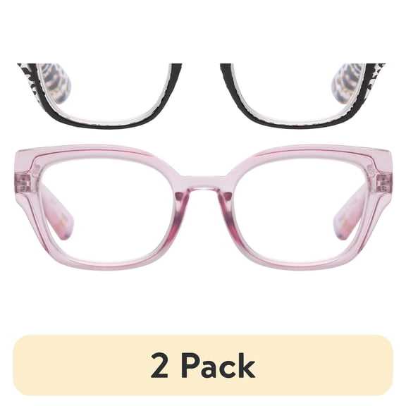 (2 pack) Rz by Rachel Zoe Womens Cateye Reading Glasses with Case, Lavender Crystal/Black, Calliope +2.50