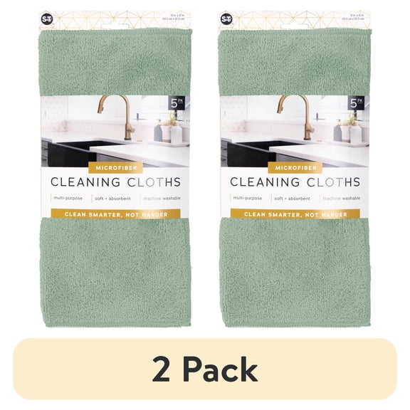(2 pack) S&T INC. Microfiber Cleaning Cloths, 5 Pack, Multi-Purpose Cloths, 12 in. x 12 in., Assorted Colors