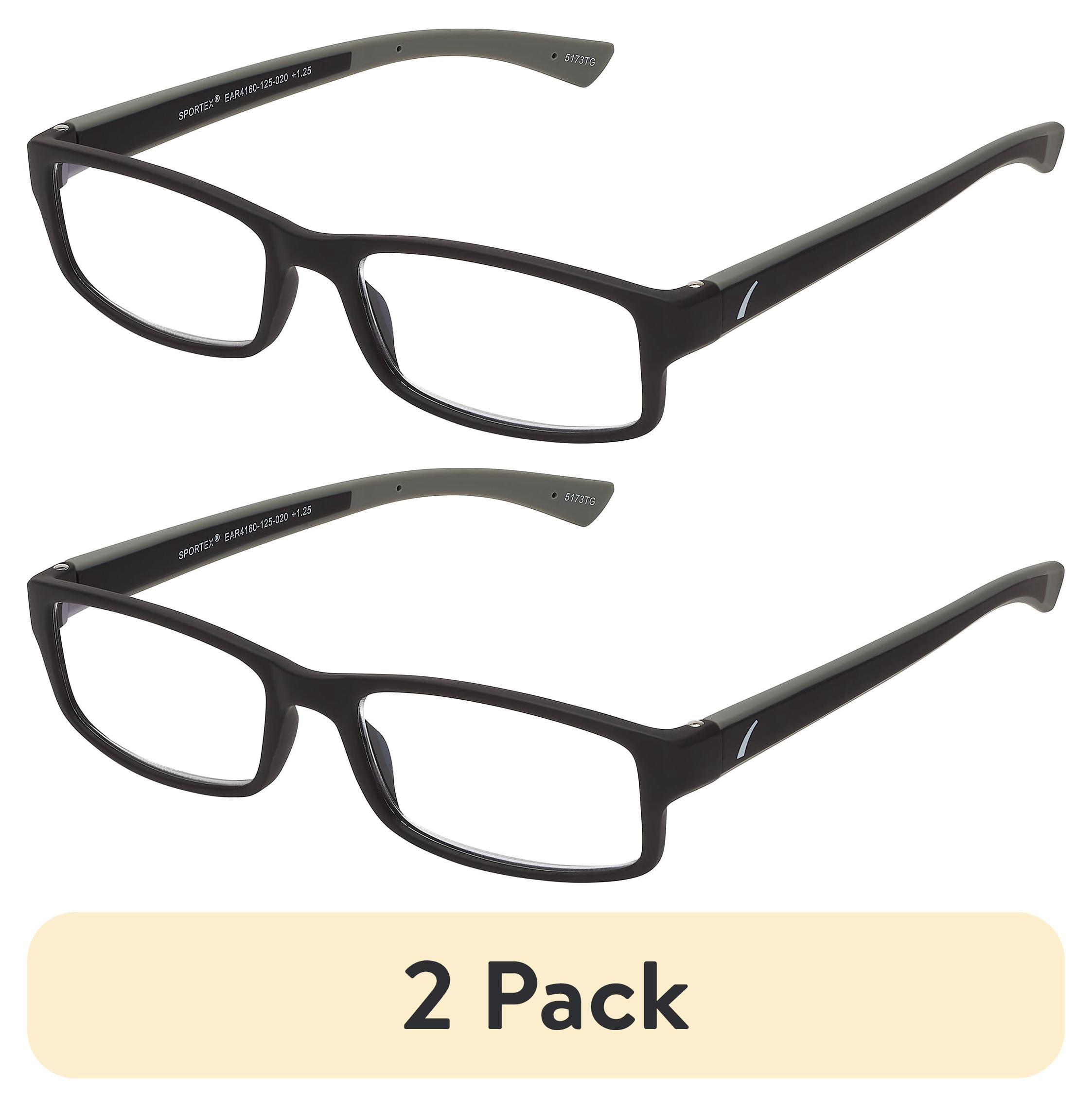 (2 pack) SAV Sportex Reading Glasses, Modern Rectangular Sport Frame, AR4160, +1.25, Gray