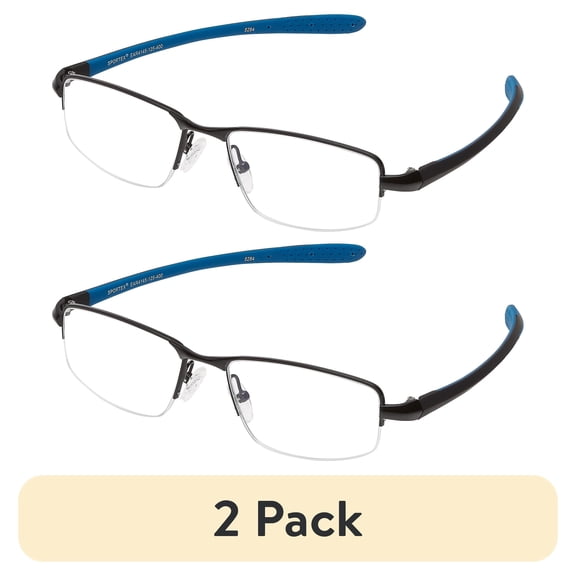 (2 pack) SAV Sportex Reading Glasses, Semi-Rimless Sport Frame, AR4145, +2.75, Blue
