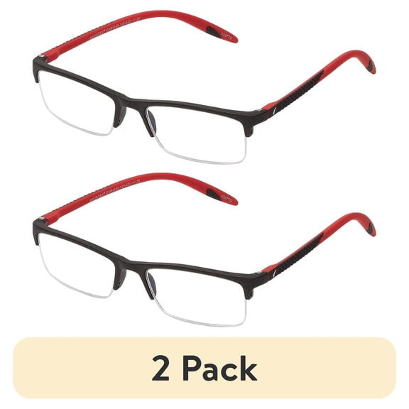 (2 pack) SAV Sportex Reading Glasses, Semi-Rimless Sport Frame, AR4150, +1.50, Sport Red