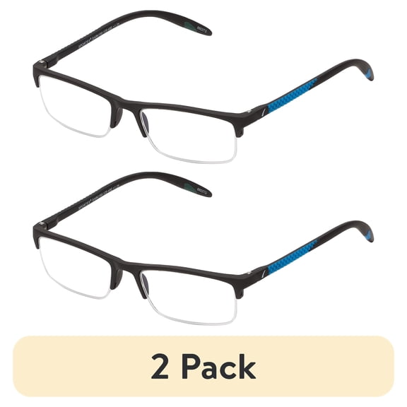 (2 pack) SAV Sportex Reading Glasses, Semi-Rimless Sport Frame, AR4150, +2.00, Blue