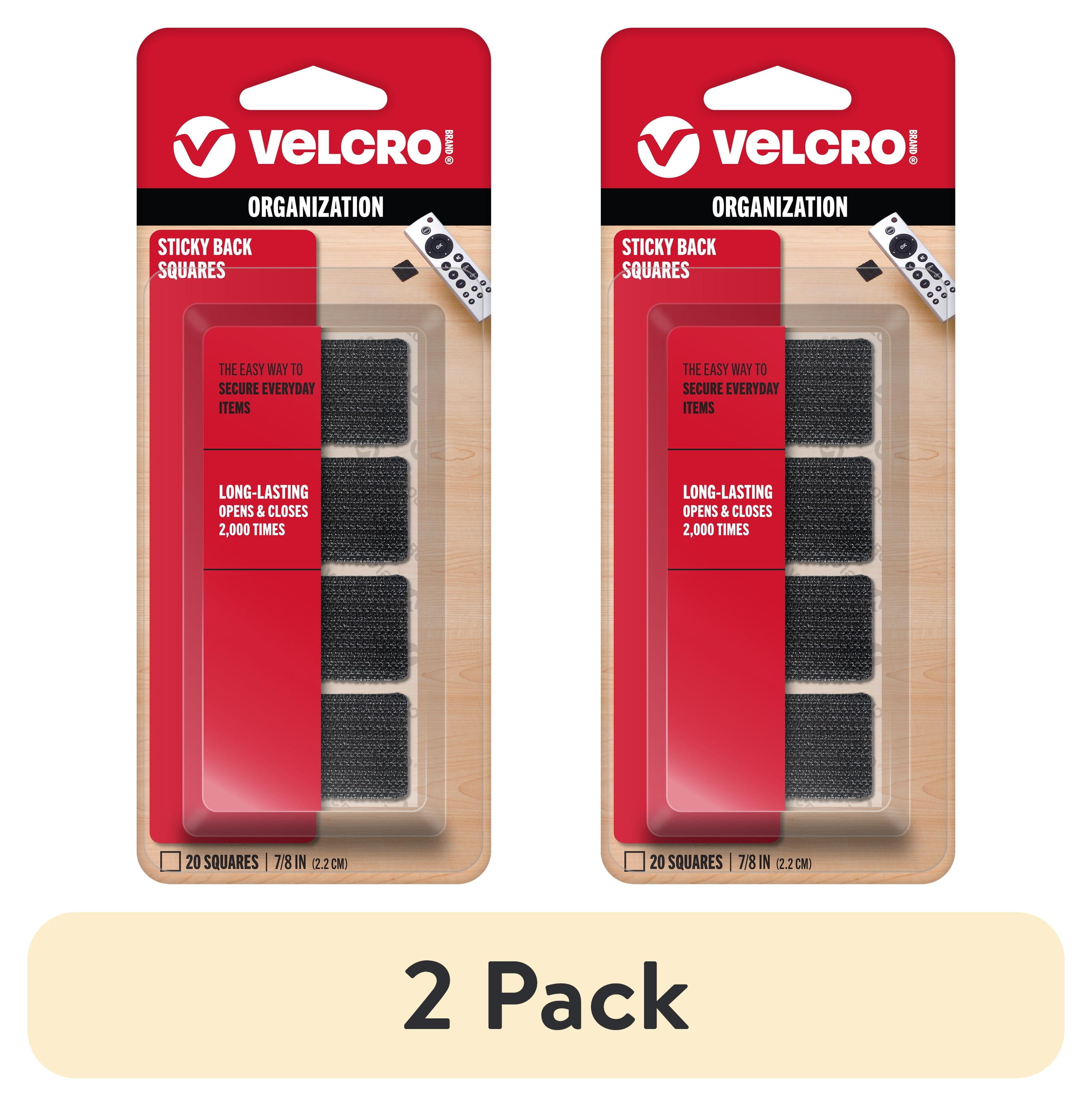 (2 pack) VELCRO Brand Sticky Back Mounting Squares | pack of 20| 7/8 inch Black | Adhesive Sticky Back Hook & Loop Fasteners for Home, Office or Crafting | Strong Secure Hold