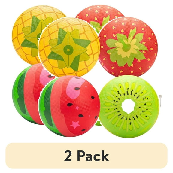 (2 pack) SCS Direct Gaga Fruit Themed Playground Balls (4 Pack) w Air Pump- Durable 8.5 Inch Rubber Balls for Recess Dodgeball, Kickball, Official Play & Activity- Summer Fun Toys and Accessories, Gift