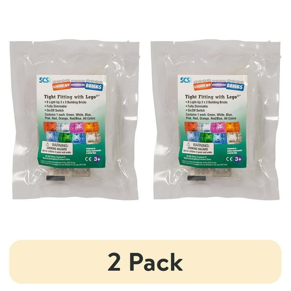 (2 pack) SCS Direct Light Up Building Bricks 2x3 - Multicolor for Each Brick - On/Off & Dim Ability Set of 8 - Tight Fit w All Major Brands - Gift for Kids, Boys & Girls