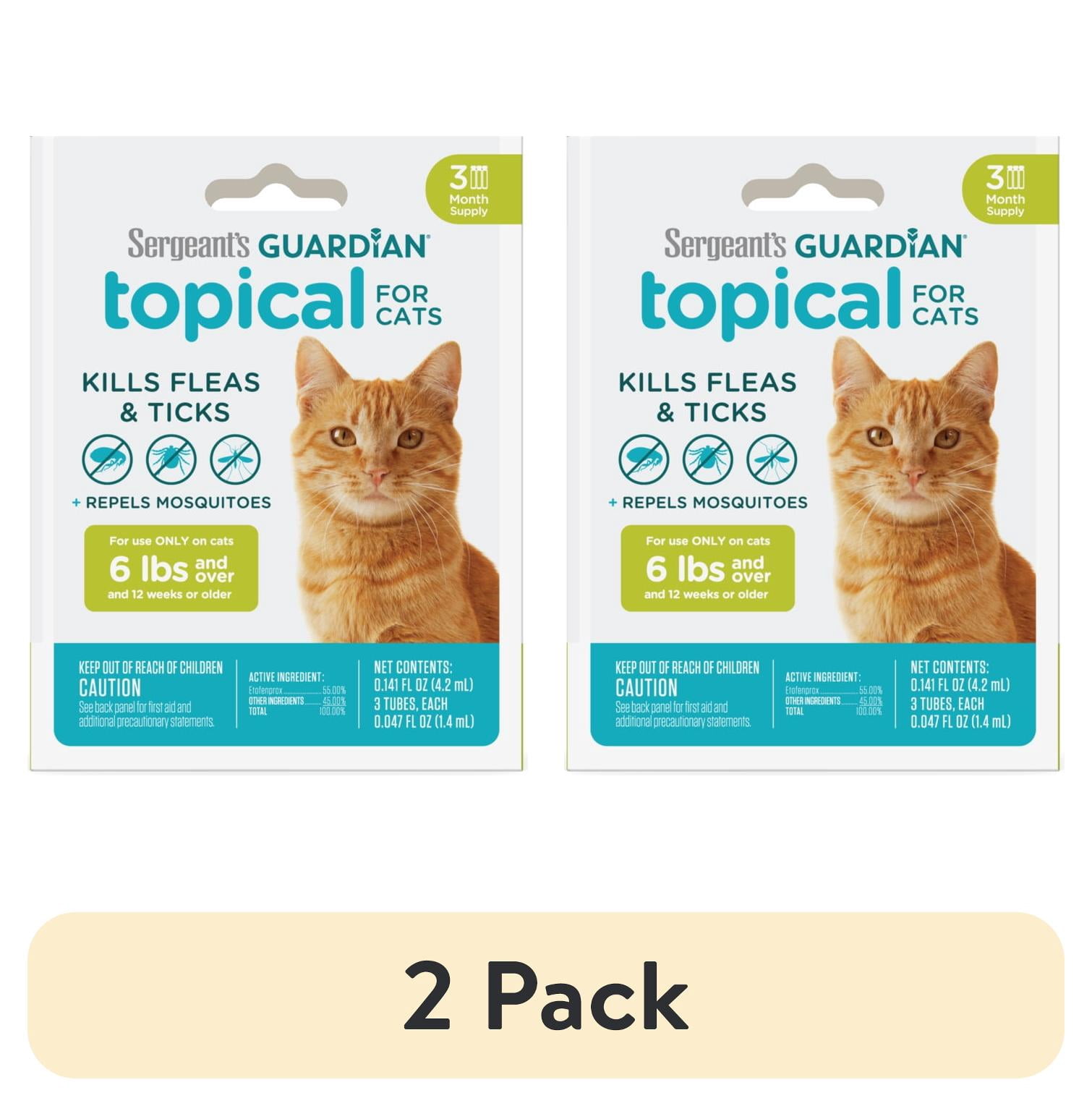 (2 pack) SERGEANT'S GUARDIAN Flea & Tick Topical for Cats, 6 lbs and Over, 3 Count
