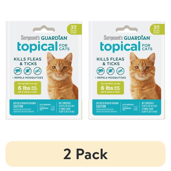 (2 pack) SERGEANT'S GUARDIAN Flea & Tick Topical for Cats, 6 lbs and Over, 3 Count