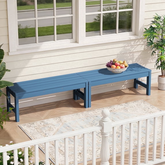 (2 pack) SERWALL 2-Person Outdoor Bench Backless, HDPE Patio Bench Weather-Resistant, 700 Lbs Weight Capacity Garden Bench, Wood-Like Low Maintenance for Yard, Porch & Backyard, Blue