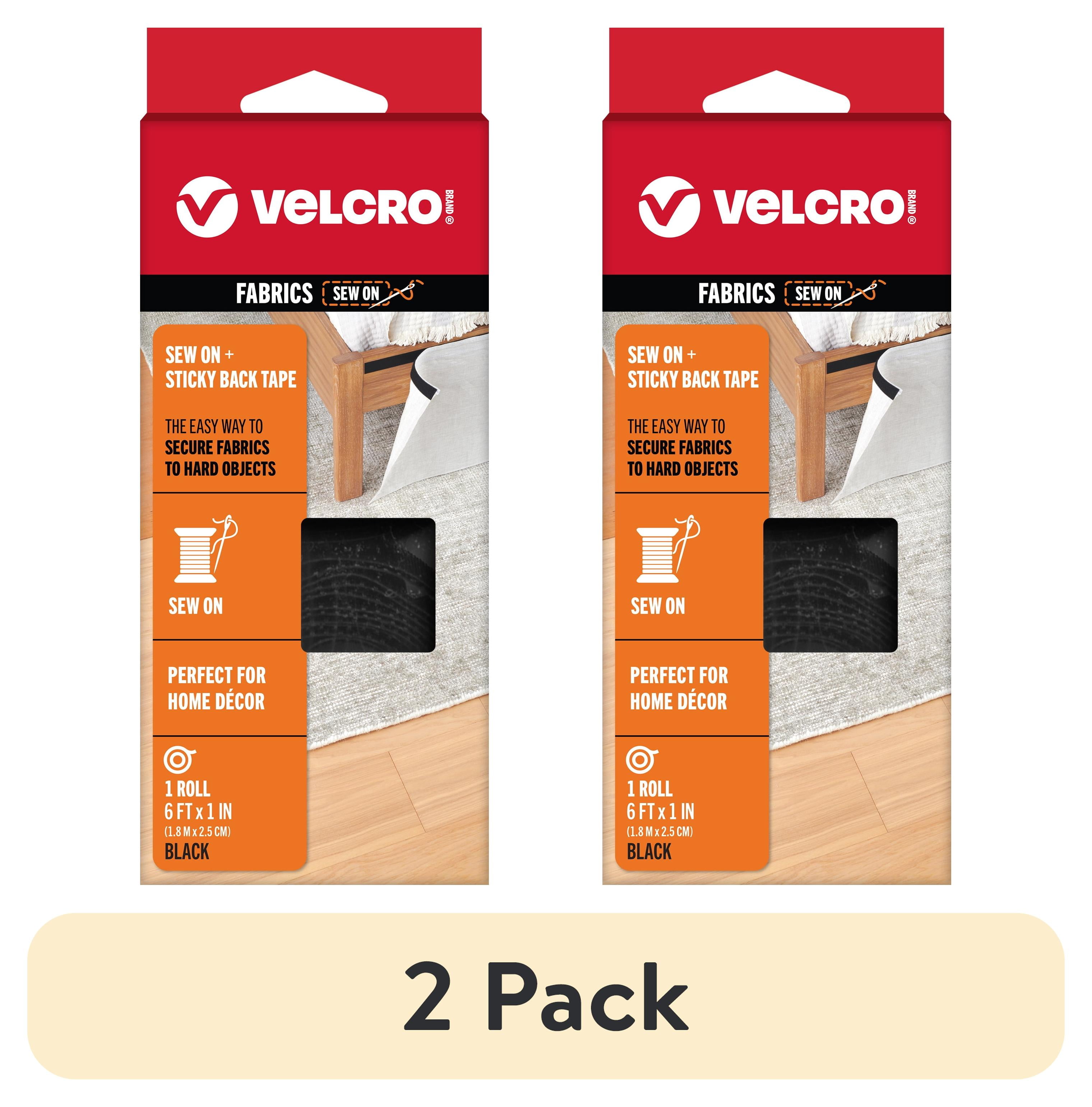 (2 pack) VELCRO Brand Sew On + Sticky Back - Home Décor - Combination of Sew On Loop and Adhesive Backed Hook Tapes, 6' x 1", Black