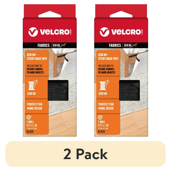 (2 pack) VELCRO Brand Sew On + Sticky Back - Home Décor - Combination of Sew On Loop and Adhesive Backed Hook Tapes, 6' x 1", Black