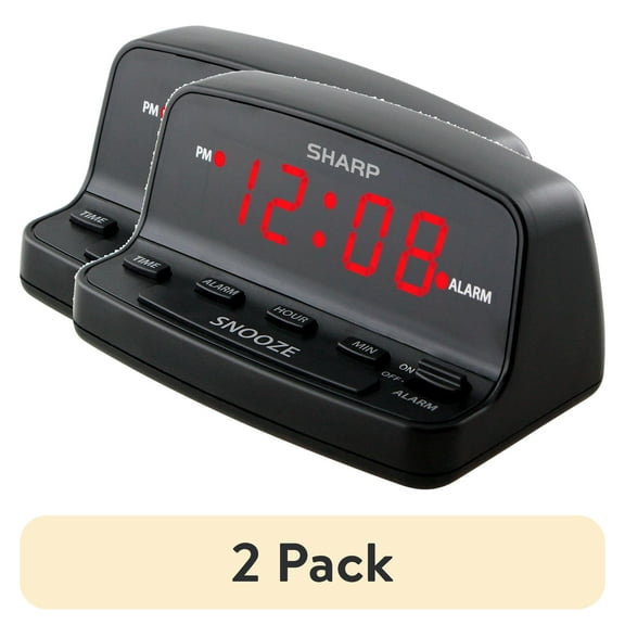 (2 pack) SHARP Digital Alarm Clock, Midnight Black, Easy to Set Keyboard Controls, Red LED Display