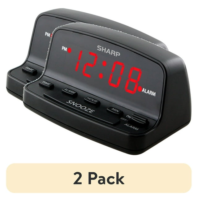 (2 pack) SHARP Digital Alarm Clock, Midnight Black, Easy to Set Keyboard Controls, Red LED Display