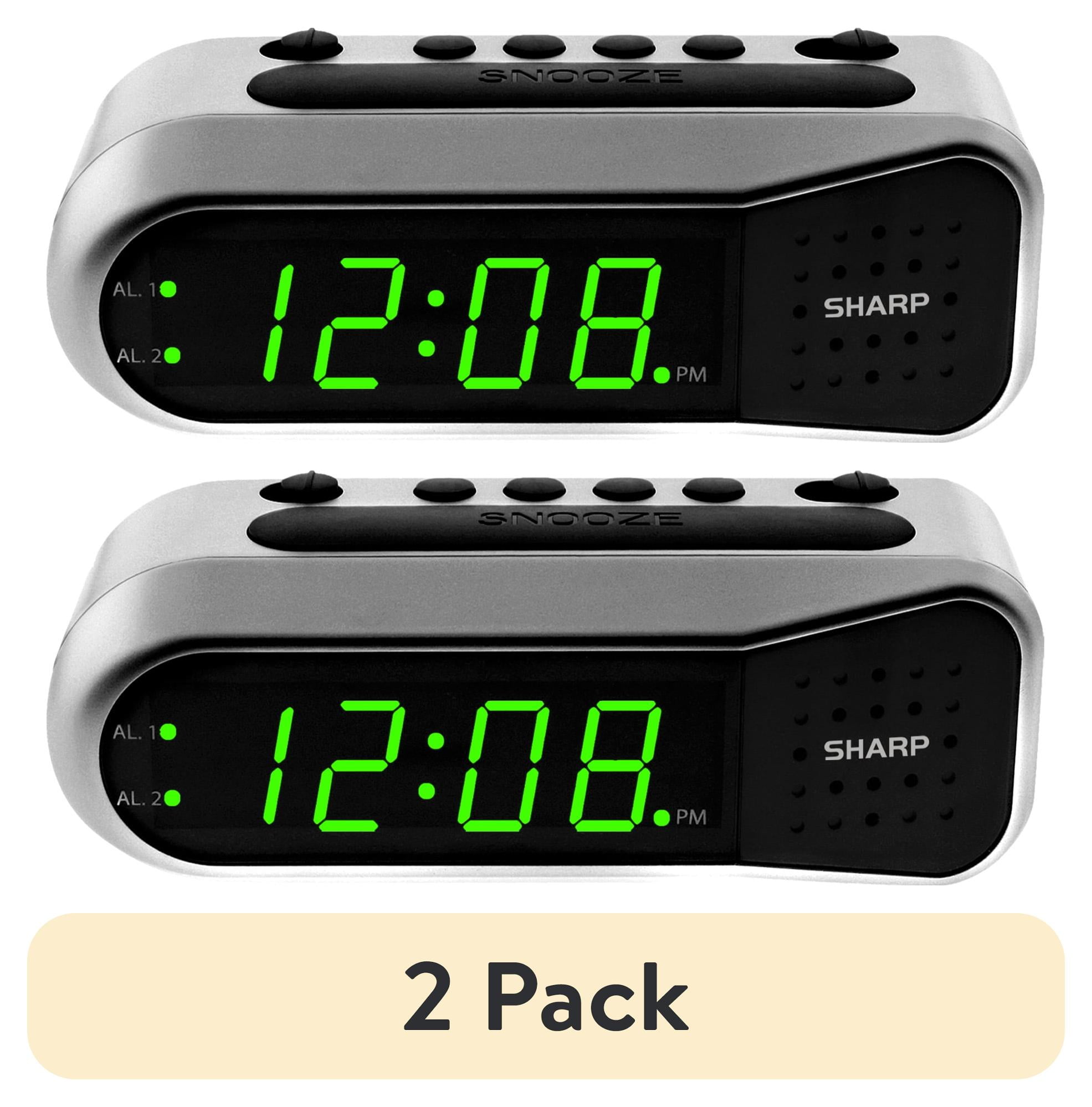 (2 pack) SHARP Digital Dual Alarm Clock, Silver with Green LED Display ...