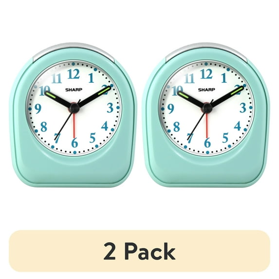 (2 pack) SHARP Quartz Analog Arch Alarm Clock, Mint, Battery Operated, Small, Travel Clock