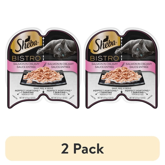 (2 pack) Sheba Perfect Portions Bistro Adult Wet Cat Food, Salmon in Creamy Sauce Entree, 2.6 oz Twin-Pack Tray