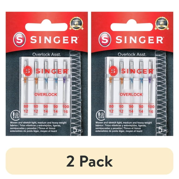 (2 pack) SINGER Assorted Size Regular Point Overlock Sewing Machine Needles - 5 Count