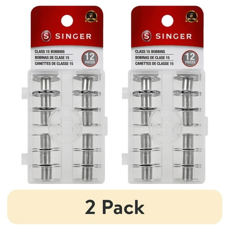(2 pack) SINGER Class 15 Metal Bobbins in Plastic Storage Case, 12 Count