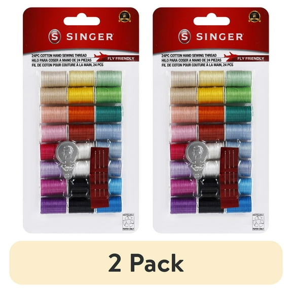 (2 pack) SINGER Mercerized Cotton Hand-Sewing Thread Pack, 24 Assorted Colors, 10 Yards Each