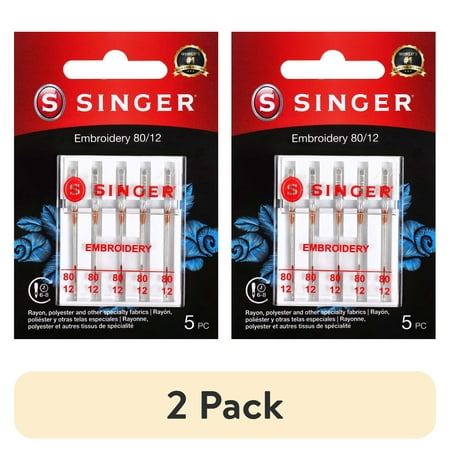 (2 pack) SINGER Universal Size 80/12 Embroidery Sewing Machine Needles (5 pack)