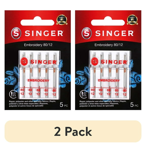 (2 pack) SINGER Universal Size 80/12 Embroidery Sewing Machine Needles (5 pack)