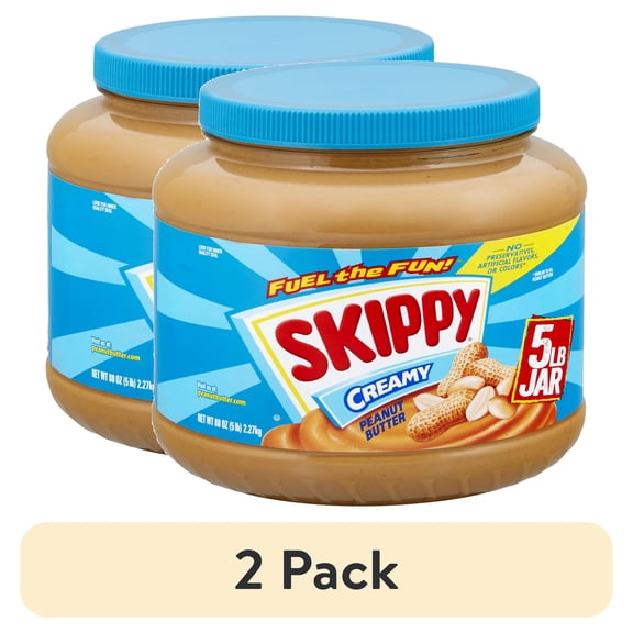 (2 pack) SKIPPY Peanut Butter, Creamy, 7 g Protein Per Serving, Shelf-Stable, 80 oz Plastic Jar