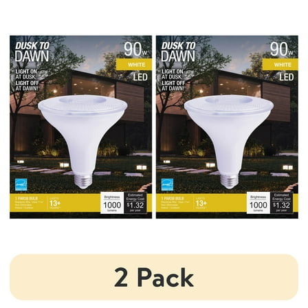 (2 pack) SLYVANIA Dusk to Dawn PAR38 LED Light Bulb, 90 Watt Eqv, Auto Sensor On/Off, Non-Dim, Natural White