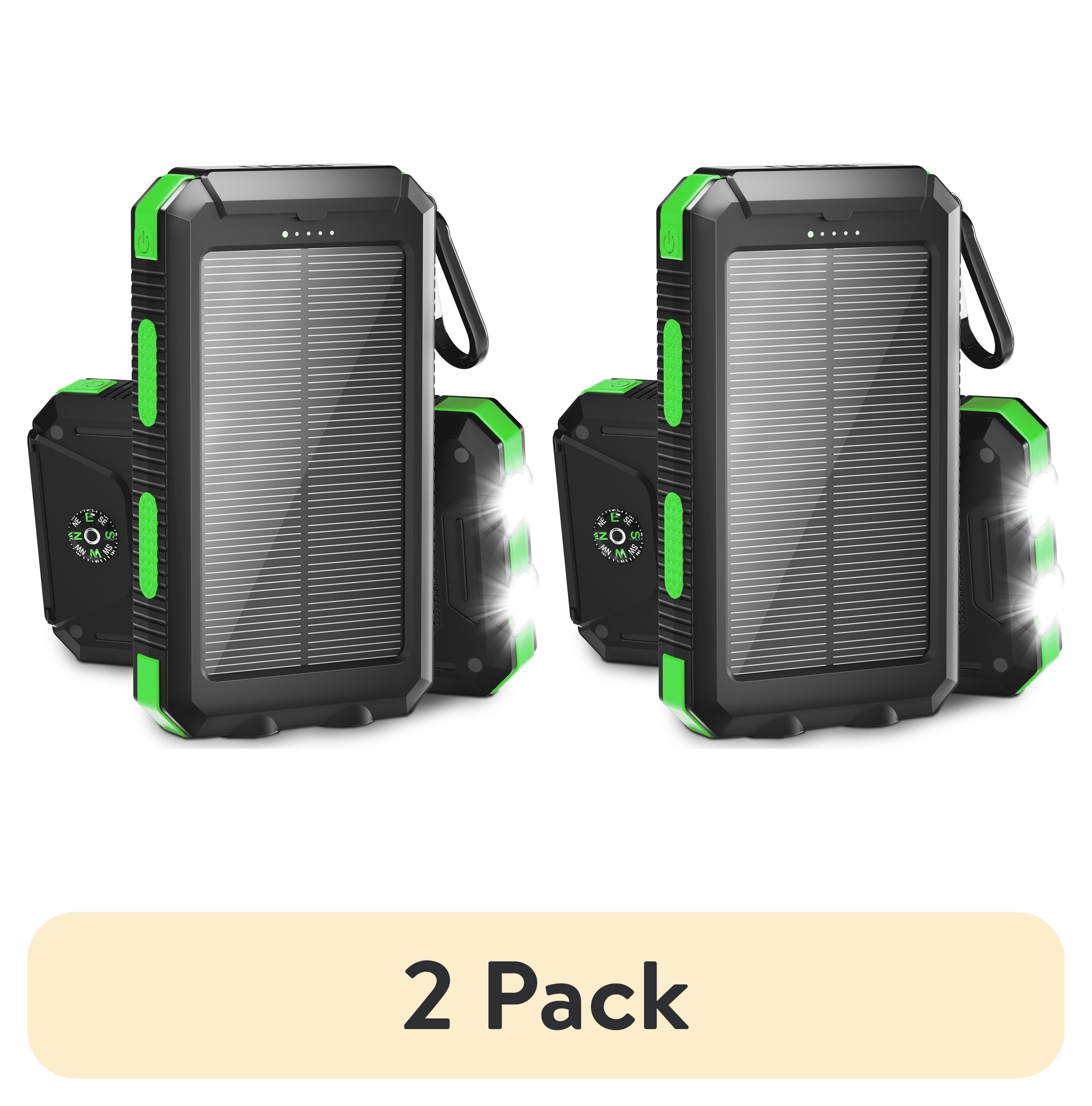 (2 pack) Solpowben 20000mAh Solar Power Bank Compatible for Cell Phone iPhone, Portable Charger with Dual 5V USB Ports & 2 Flashlights & Compass for Outdoor Camping Hiking (Green)