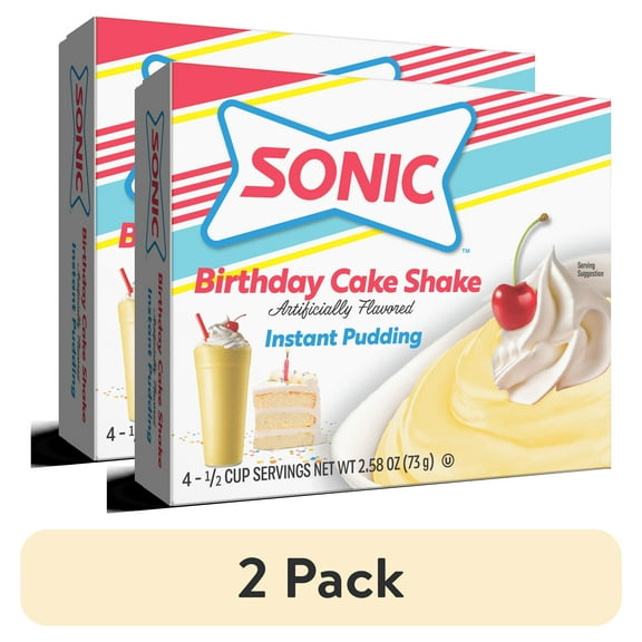 (2 pack) SONIC Birthday Cake Shake Instant Pudding, 4 Servings, 2.58 oz Box
