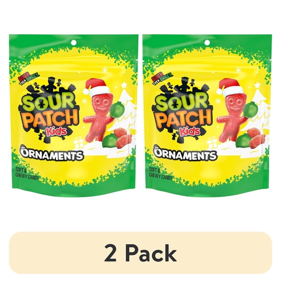 (2 pack) SOUR PATCH KIDS Ornaments Soft & Chewy Holiday Candy, 10 oz